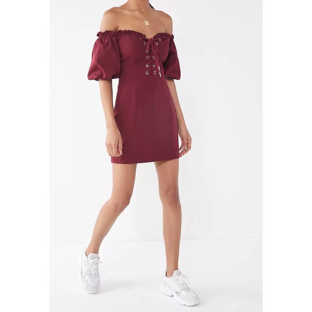 I.AM.GIA Alya Off-The-Shoulder Corset Dress Burgundy Red Size M